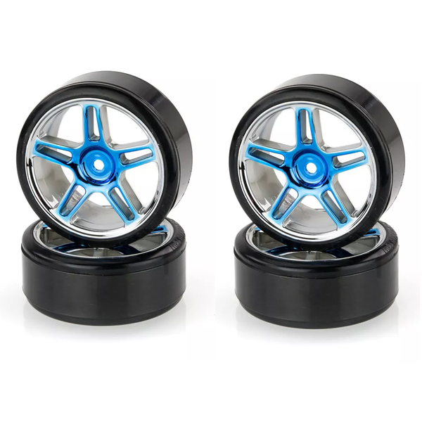 HSP Drift Wheels & Tires on Blue Chrome Rims - 4 Pack 07003A