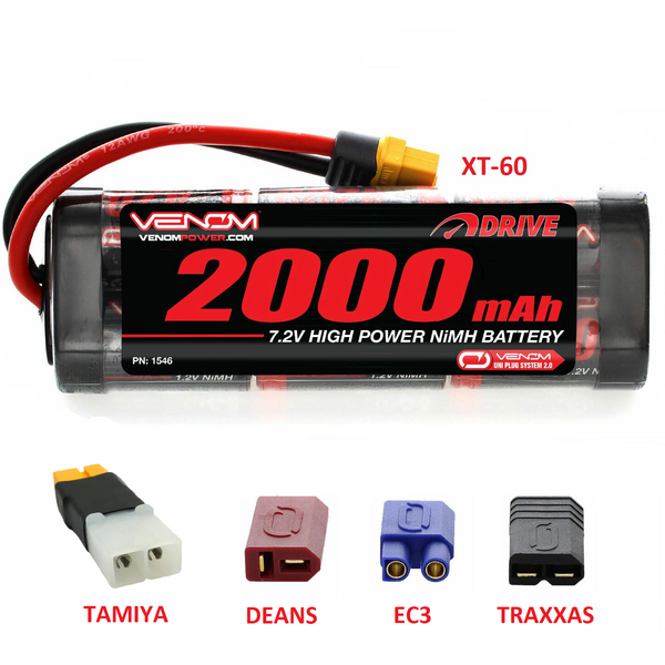 7.2v 2000mah NiMH Rechargeable Battery Pack with Universal Plug System