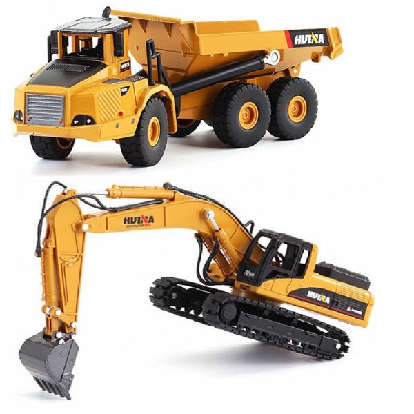 Huina Dumper Truck & Excavator Set 1:50 Diecast Construction Models Set - 1611
