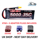 Venom RC Car LiPo Battery 11.1v 3S 5000mAh with XT60 DEANS EC3 TRAXXAS Plugs