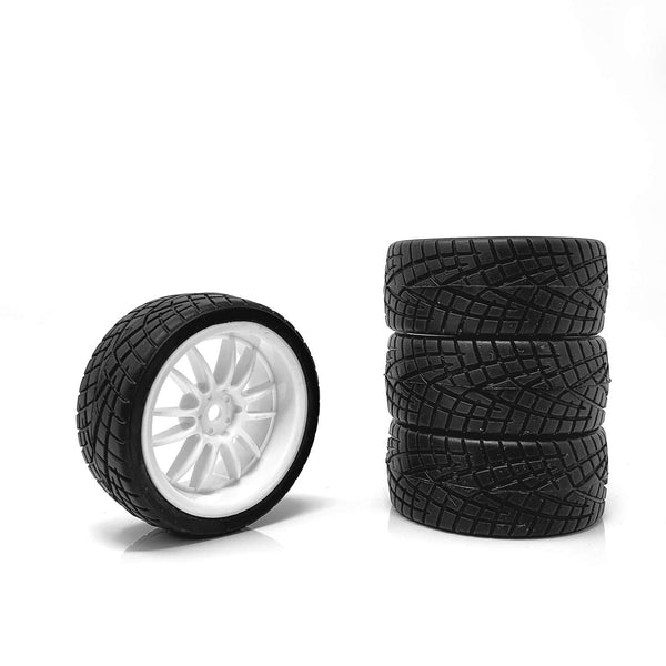 White Wheels with all round grip tyres for On-Road Cars