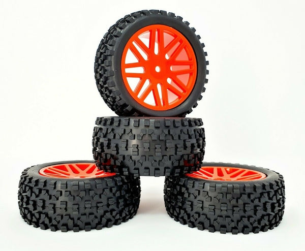 Red/Orange Off-Road Buggy Wheels with Tyres - 4 Pack