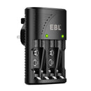 EBL Smart LCD Screen Charger for AA and AAA NiMH Batteries with Mains Plug