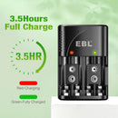 EBL Smart LCD Screen Charger for AA and AAA NiMH Batteries with Mains Plug