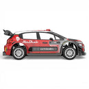 Model of a mjx 10303 c3 red Citroén rally car with sponsor logos on a white background