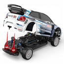 MJX 10304 car chassis with a partially assembled body on a white background