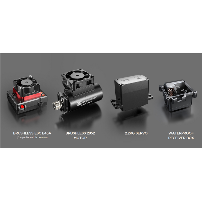A picture of the MJX 14303 RC Car electronics including motor and speed controller.