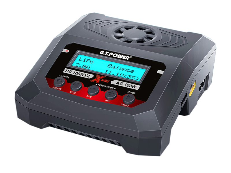 G.T Power X2 Mini 100W 2 Port Fast Charger for LiPo, Li-on and NiMH Batteries