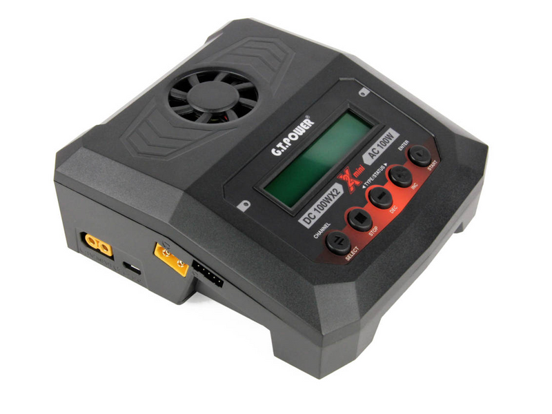 G.T Power X2 Mini 100W 2 Port Fast Charger for LiPo, Li-on and NiMH Batteries