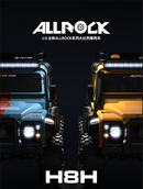 a picture of the mjx h8h crawler truck in blue and yellow with front headlights switched on