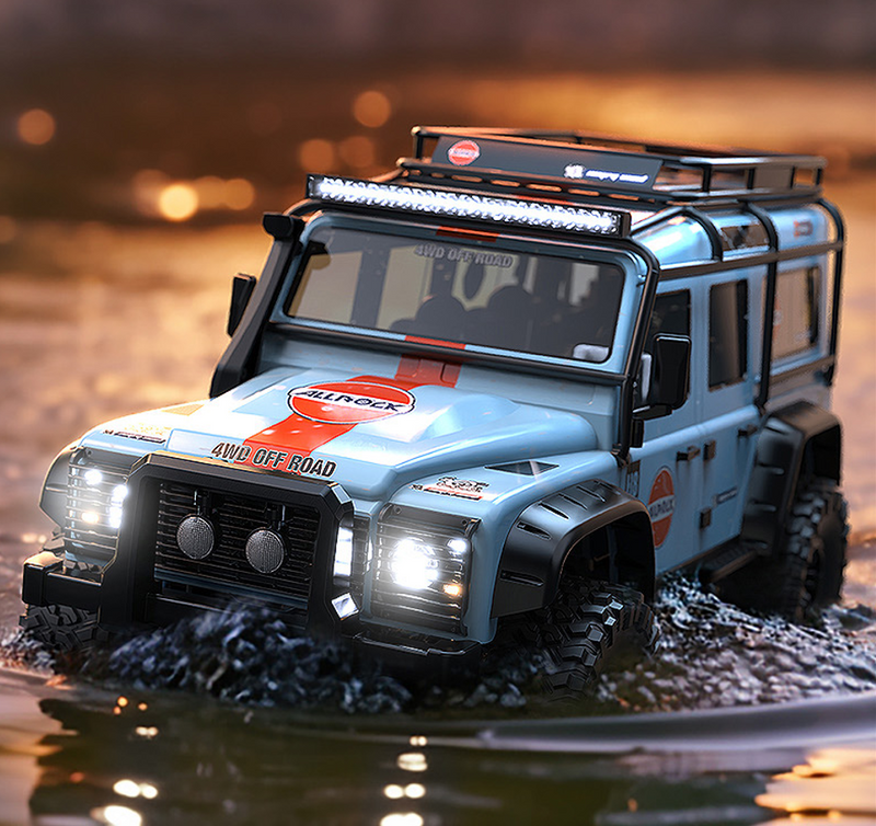 a picture of the mjx h8h submerged in water with the led lights on