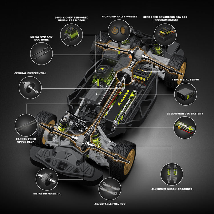 Rlaarlo XTS S10 Carbon Brushless 1:10 Scale Rally Car - Blue Subaru (3S LiPo Version)