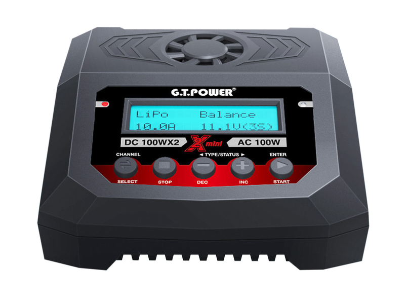 G.T Power X2 Mini 100W 2 Port Fast Charger for LiPo, Li-on and NiMH Batteries