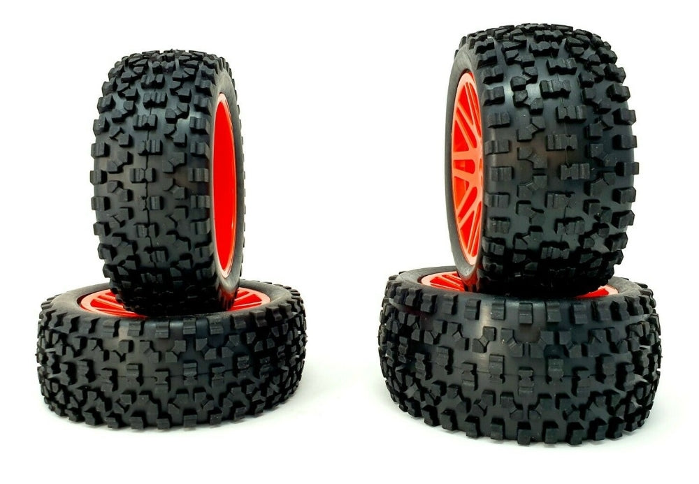 Red/Orange Off-Road Buggy Wheels with Tyres - 4 Pack